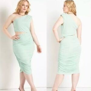 Eloquii One Shoulder Ruched Cut Out Column Dress In Aqua Sea Foam 18